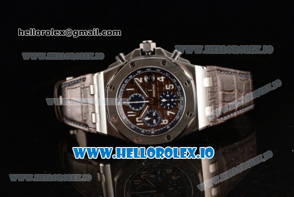 Audemars Piguet Royal Oak Offshore Clone AP Calibre 3126 Automatic Movement Steel Brown Dial and Arabic Numeral Markers Leather Strap (JF) - Click Image to Close